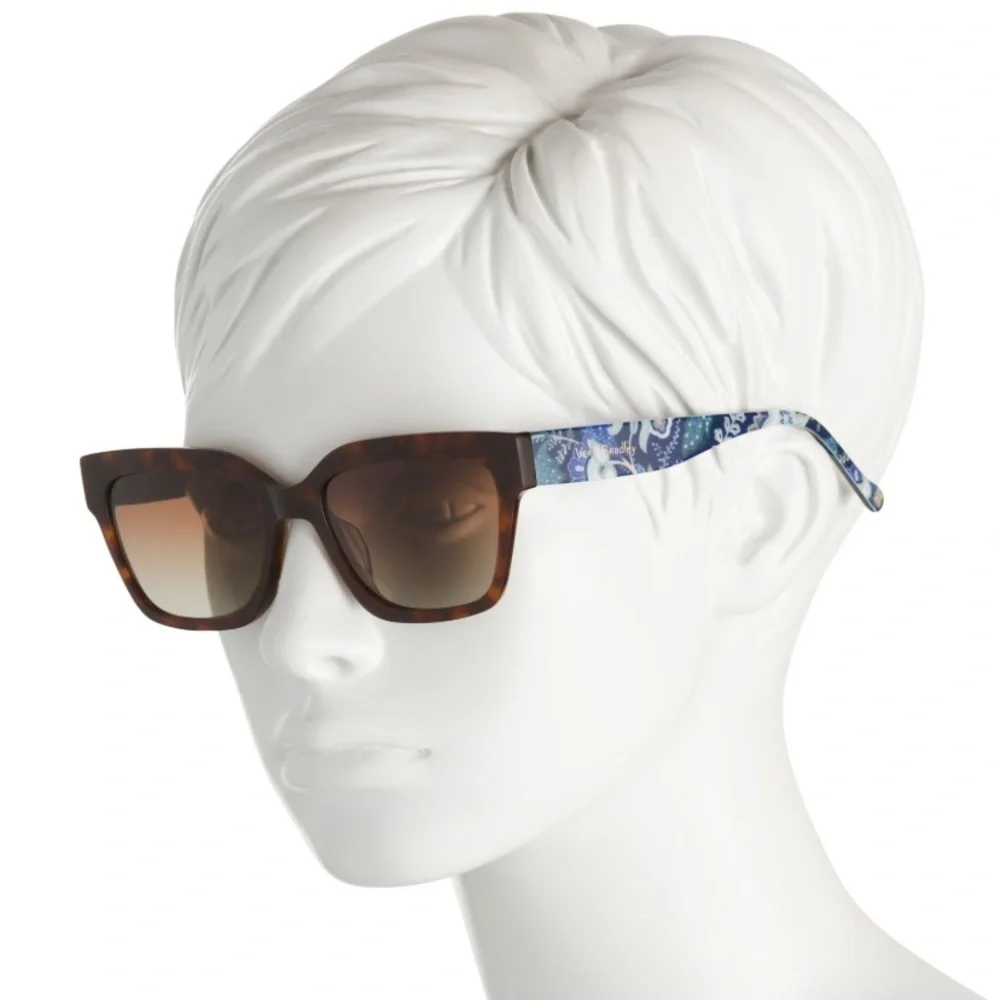 Vera Bradley Roxana Square Frame Sunglasses Java Navy Camo Tortoise Shell Accent